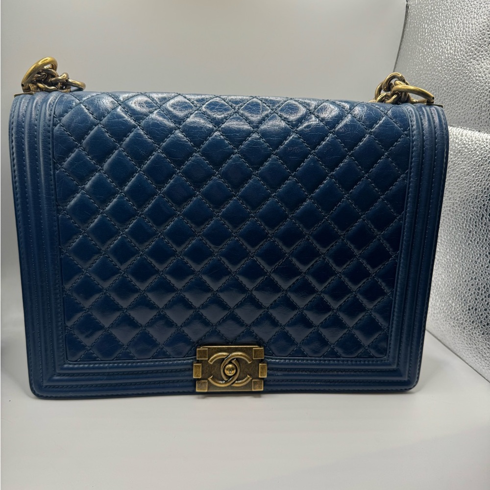 Chanel Large Boy Blue Quilted Leather Bag
